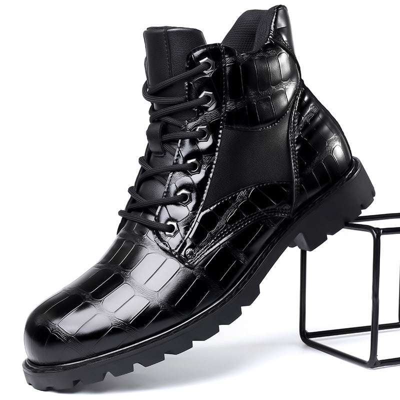 Embossed Lace-Up Ankle Boots