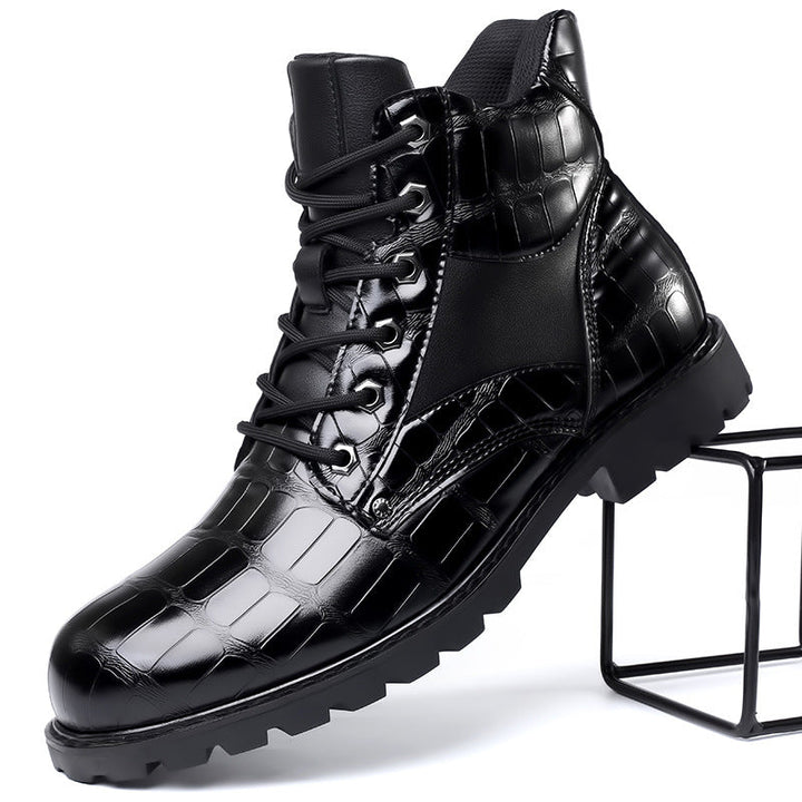 Embossed Lace-Up Ankle Boots