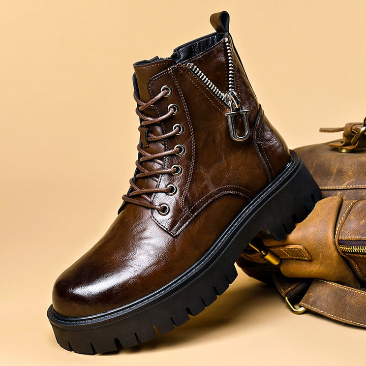 Rugged Leather-Look Lace-Up Boots