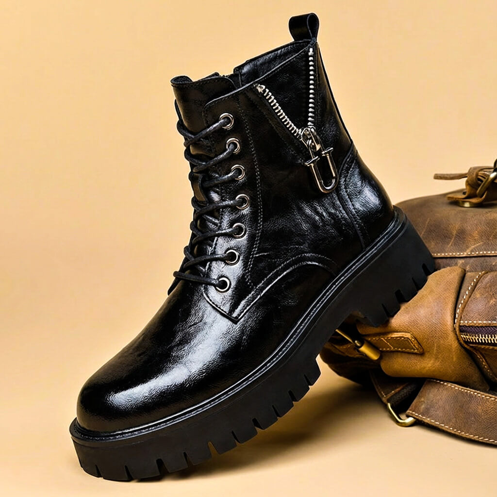 Rugged Leather-Look Lace-Up Boots