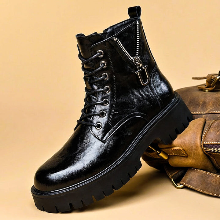 Rugged Leather-Look Lace-Up Boots