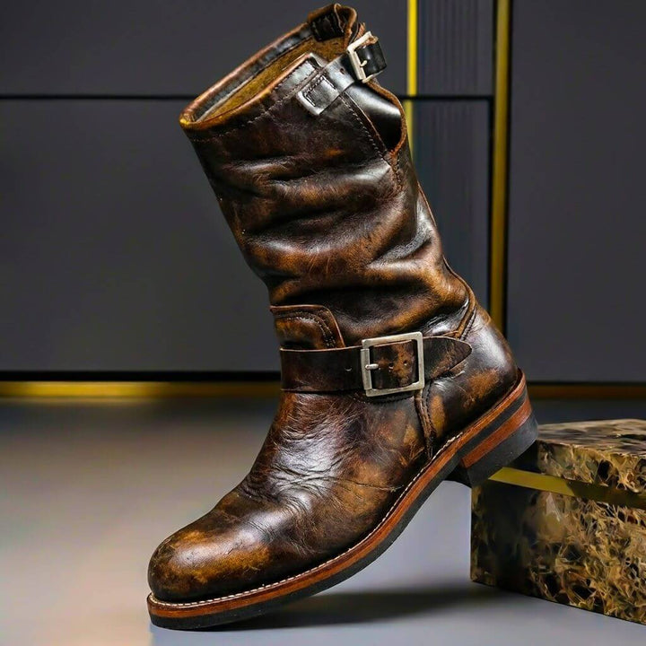 Retro Buckle Lace-Up Boots