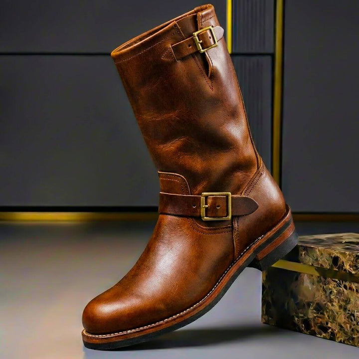 Retro Buckle Lace-Up Boots