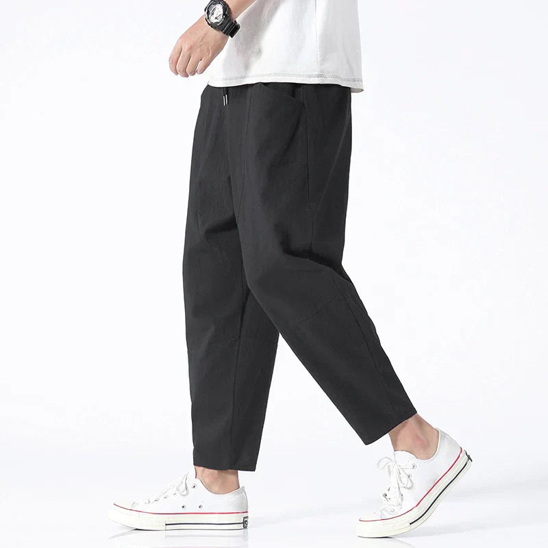 Cropped Drawstring Casual Pants