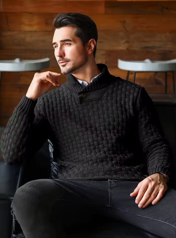 Men’s High Neck Button Knit Sweater