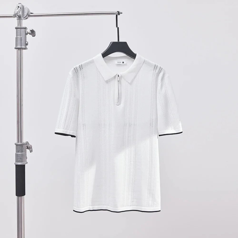 Textured Zip-Collar Polo