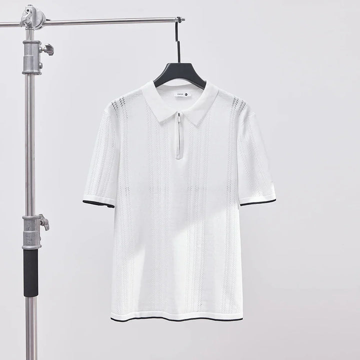 Textured Zip-Collar Polo