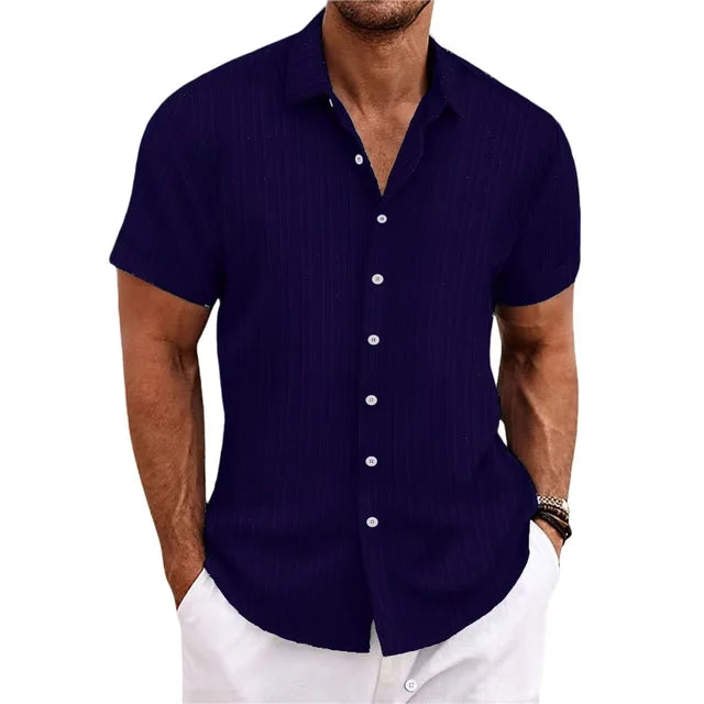 Ribbed Short Sleeve Button Shirt