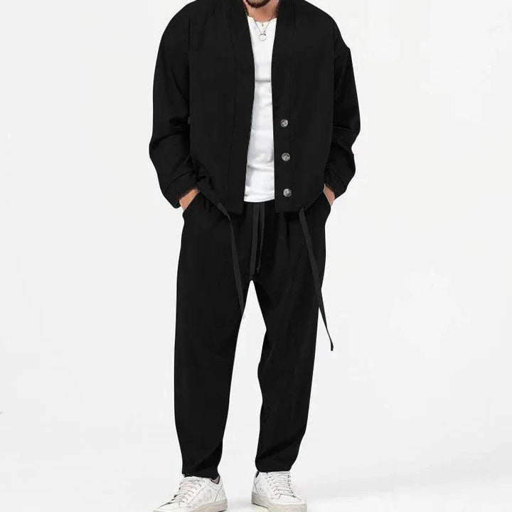 Button-Front Jacket and Drawstring Trousers Set