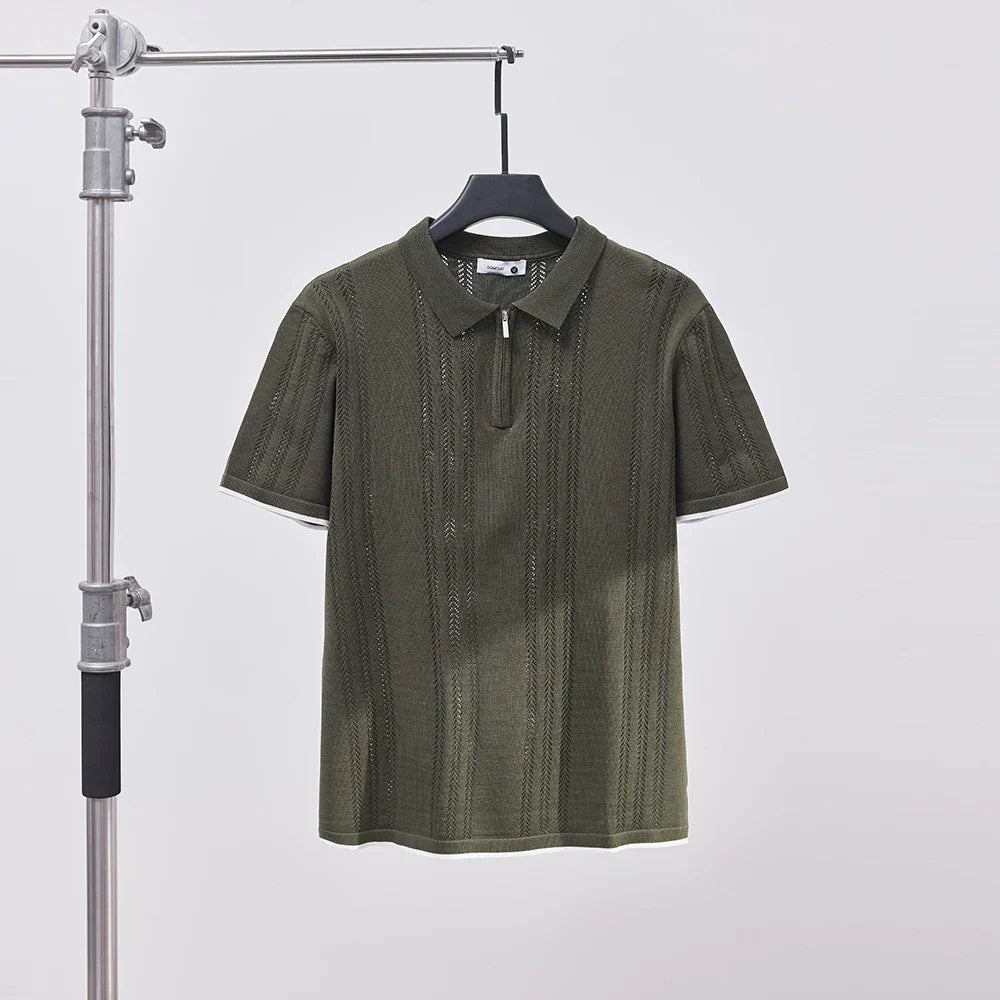 Textured Zip-Collar Polo