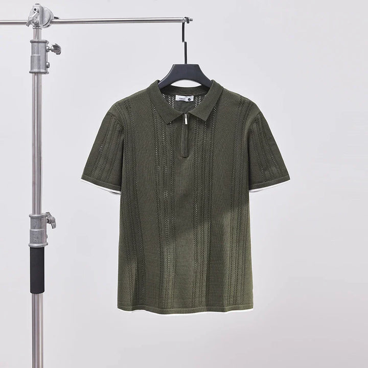 Textured Zip-Collar Polo