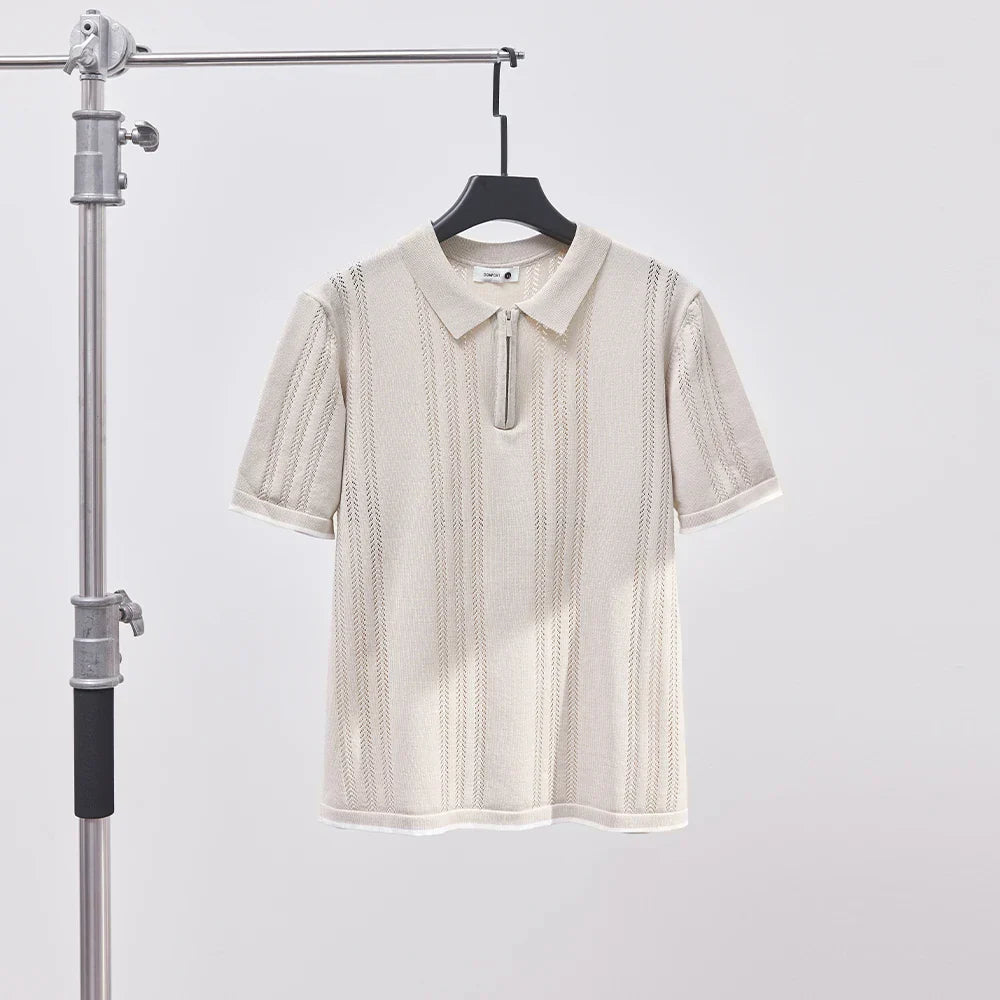 Textured Zip-Collar Polo