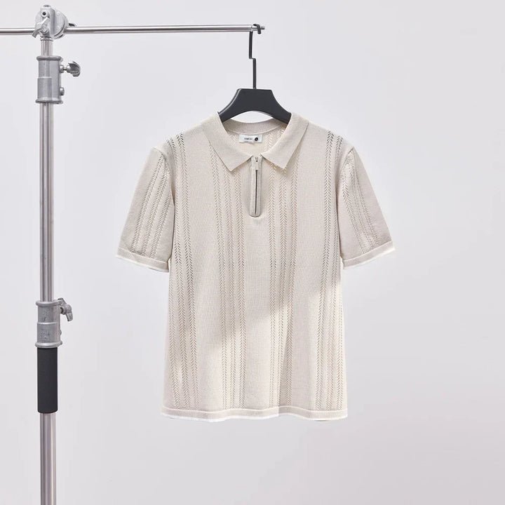 Textured Zip-Collar Polo