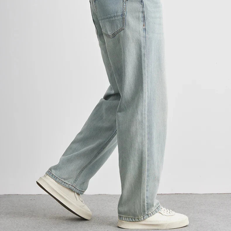 Washed Wide-Leg Denim-Look Pants