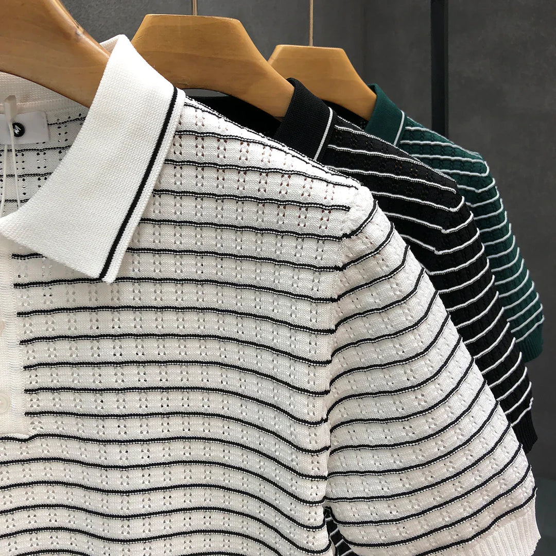 Open-Knit Striped Polo