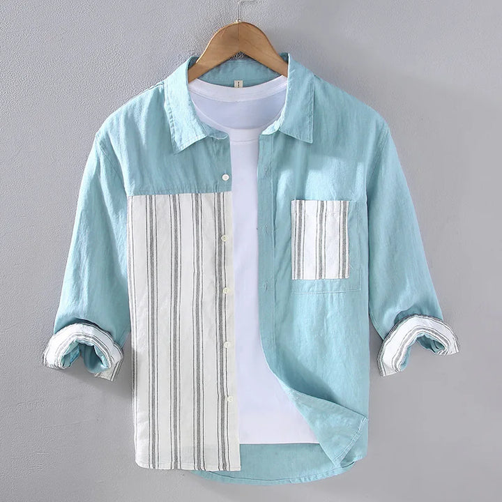 Striped Panel Button-Up Shirt