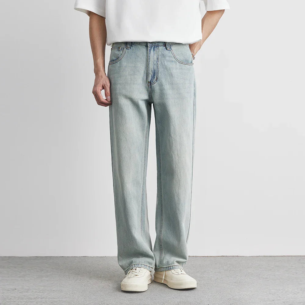 Washed Wide-Leg Denim-Look Pants