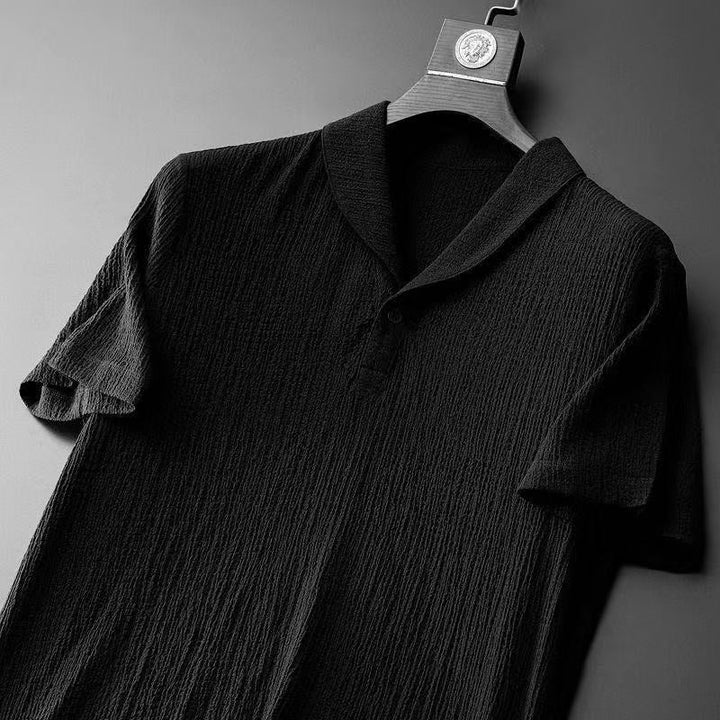 Textured Shawl Collar Top and Tapered Trousers Set