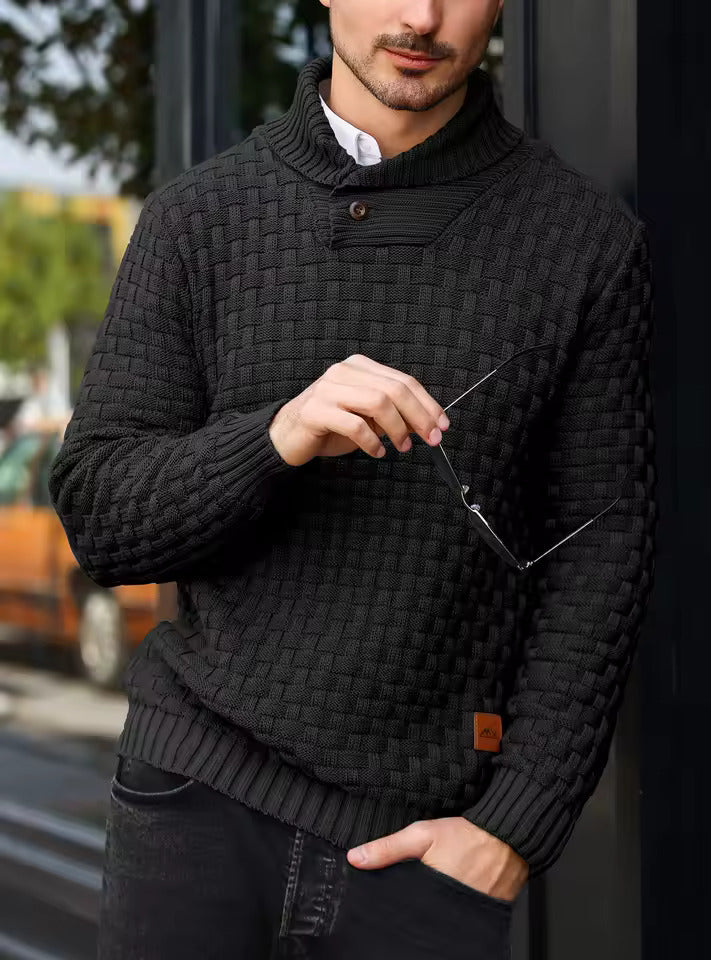 Men’s High Neck Button Knit Sweater