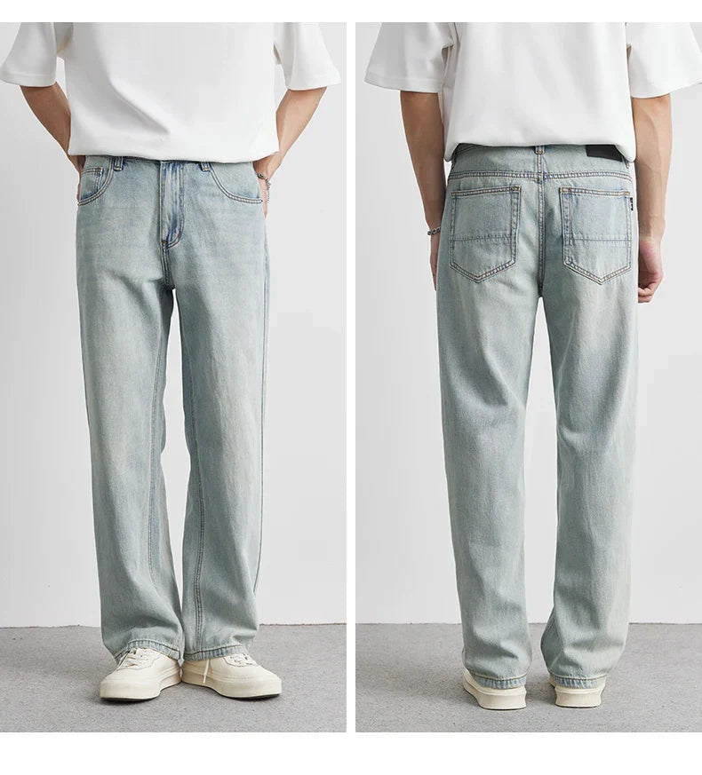 Washed Wide-Leg Denim-Look Pants