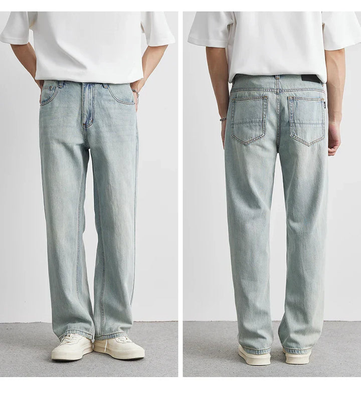Washed Wide-Leg Denim-Look Pants