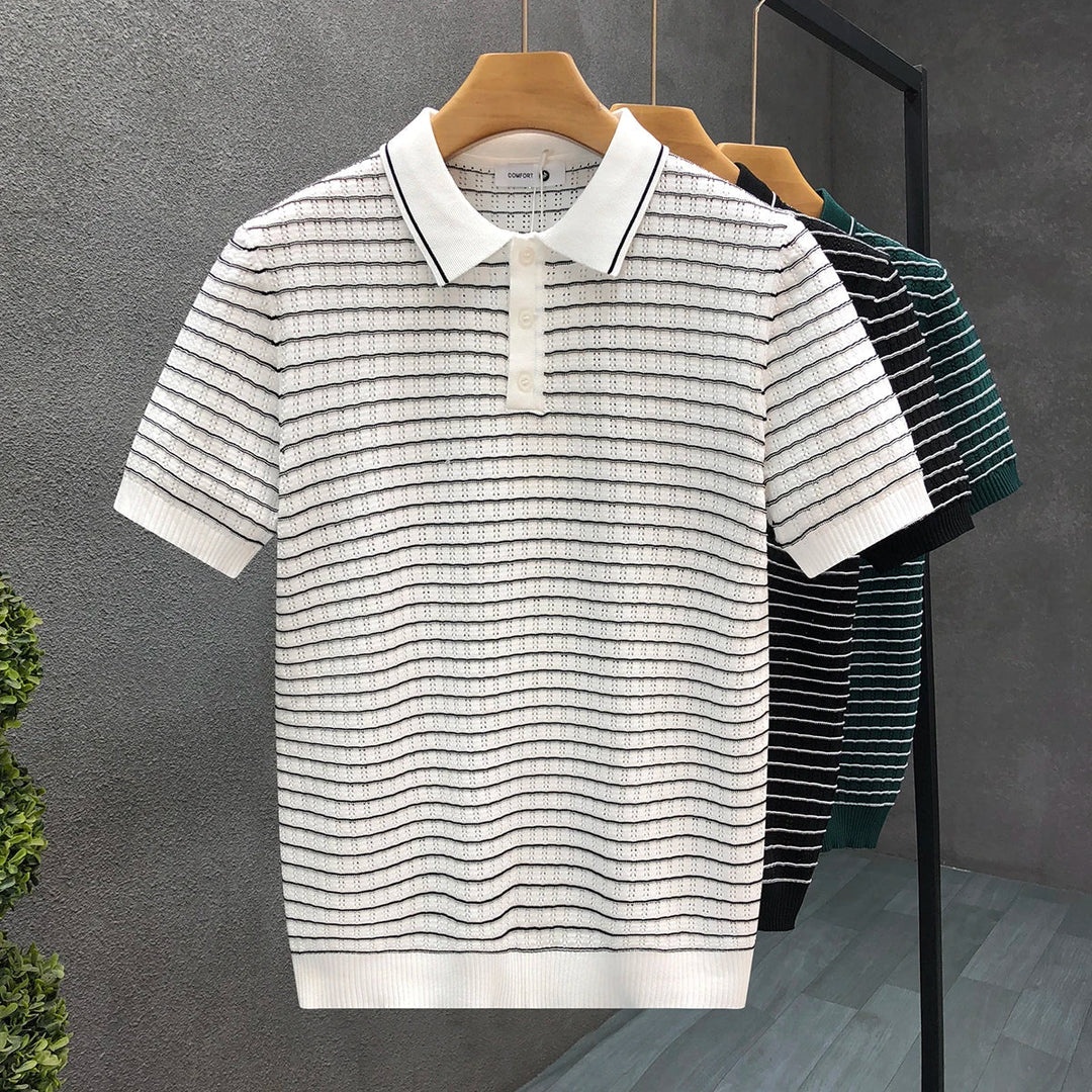Open-Knit Striped Polo