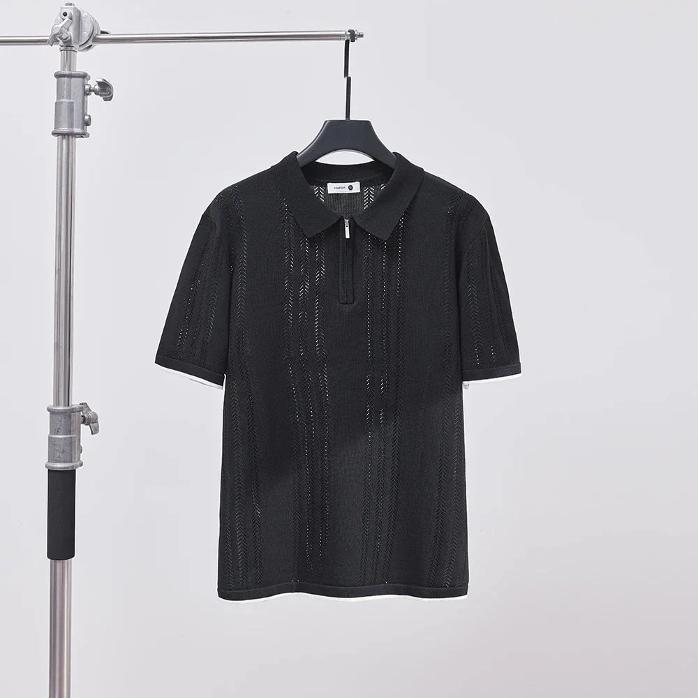 Textured Zip-Collar Polo
