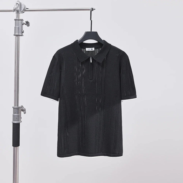 Textured Zip-Collar Polo