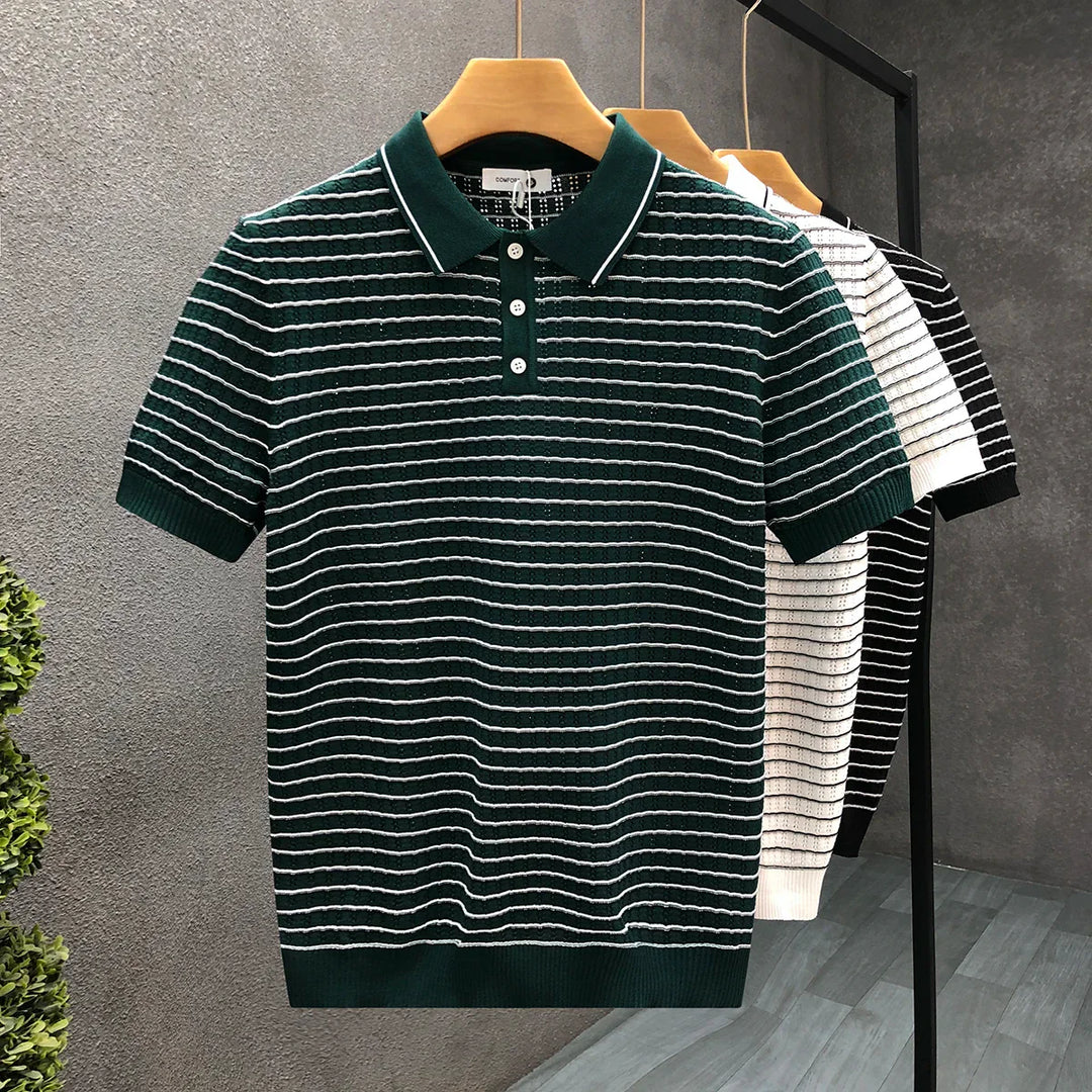 Open-Knit Striped Polo