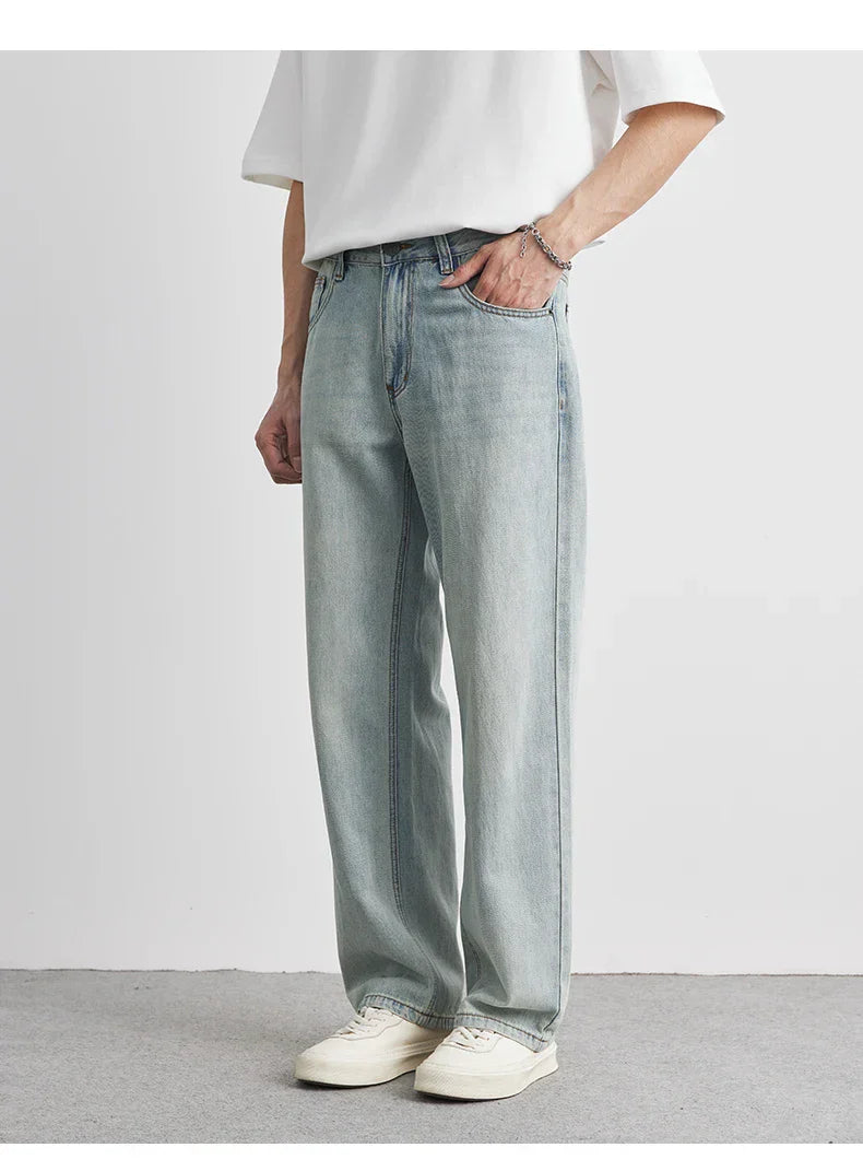Washed Wide-Leg Denim-Look Pants