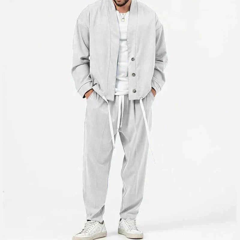 Button-Front Jacket and Drawstring Trousers Set