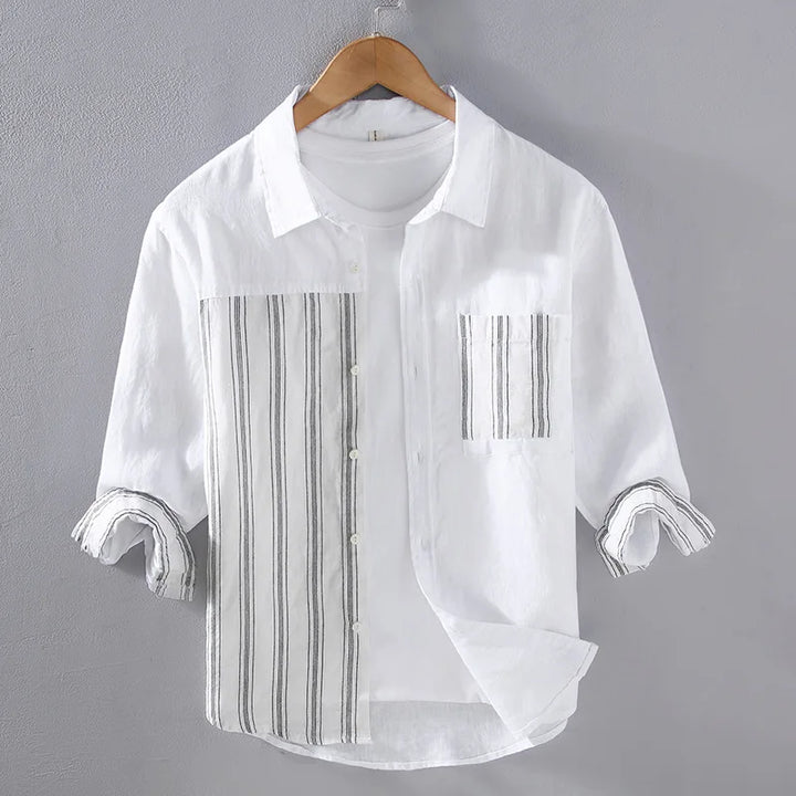 Striped Panel Button-Up Shirt