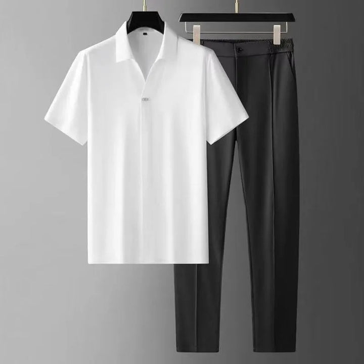 Short Sleeve Polo Shirt and Elastic Waist Trousers Set