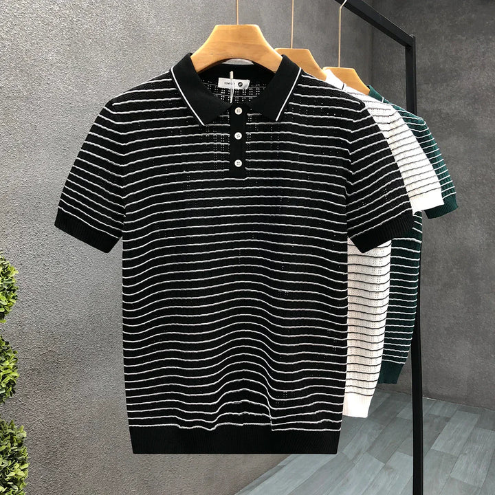 Open-Knit Striped Polo