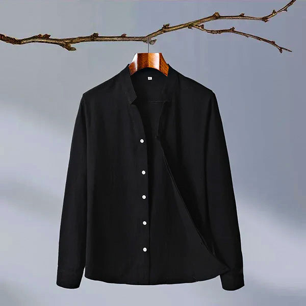 Mandarin Collar Linen-Look Shirt