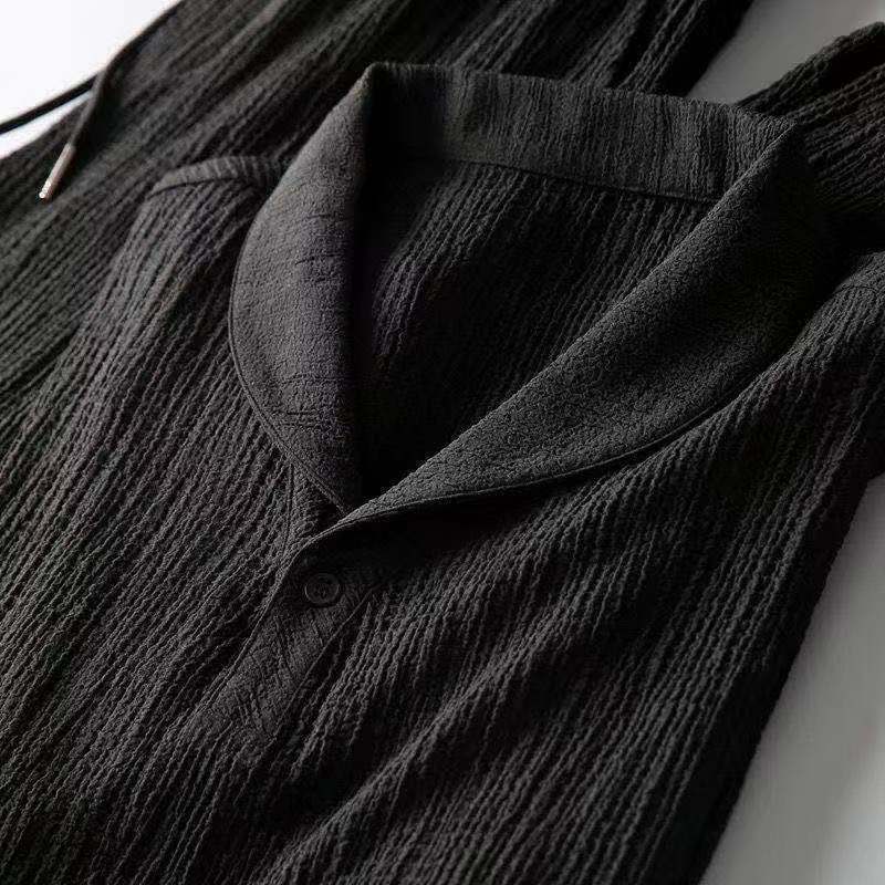 Textured Shawl Collar Top and Tapered Trousers Set