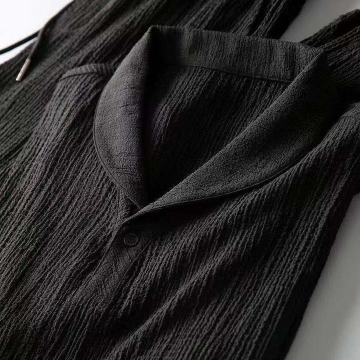 Textured Shawl Collar Top and Tapered Trousers Set
