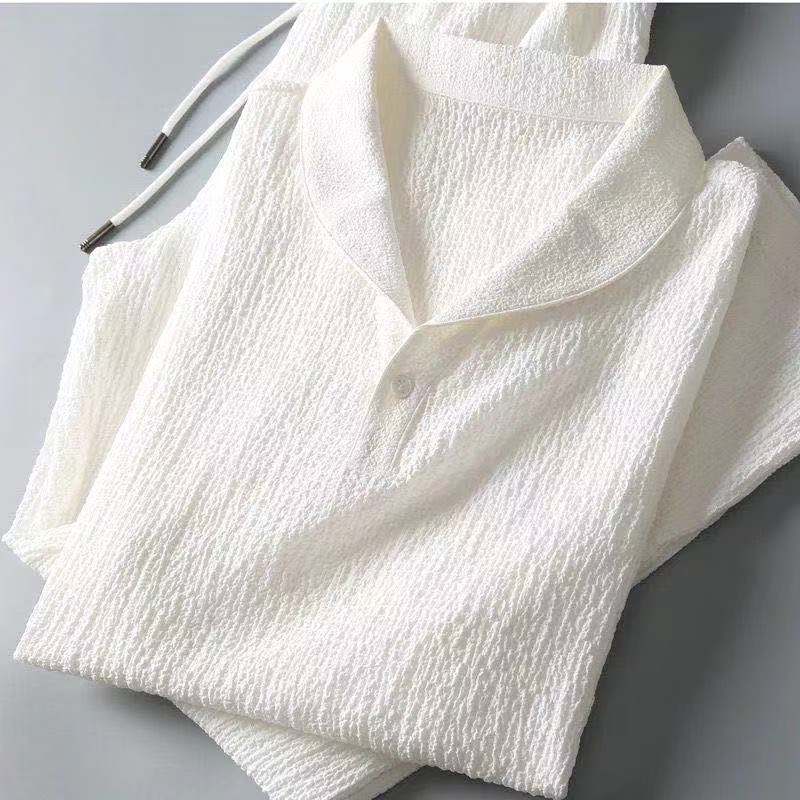 Textured Shawl Collar Top and Tapered Trousers Set
