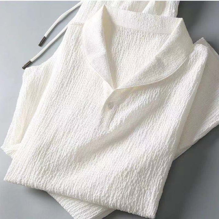 Textured Shawl Collar Top and Tapered Trousers Set
