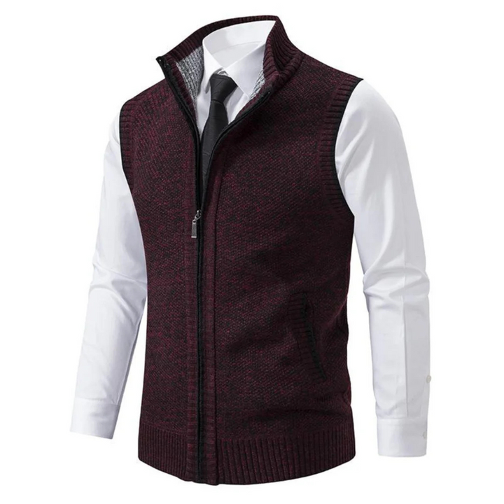 Knitted Stand Collar Zip Gilet