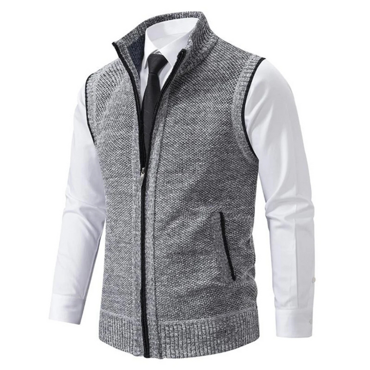 Knitted Stand Collar Zip Gilet
