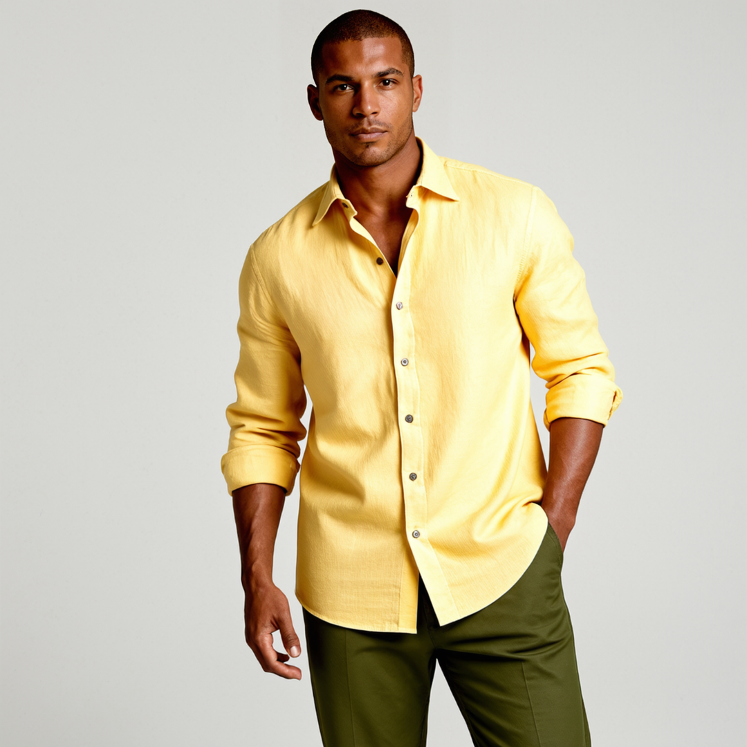 Vintage Long Sleeve Linen-Look Shirt