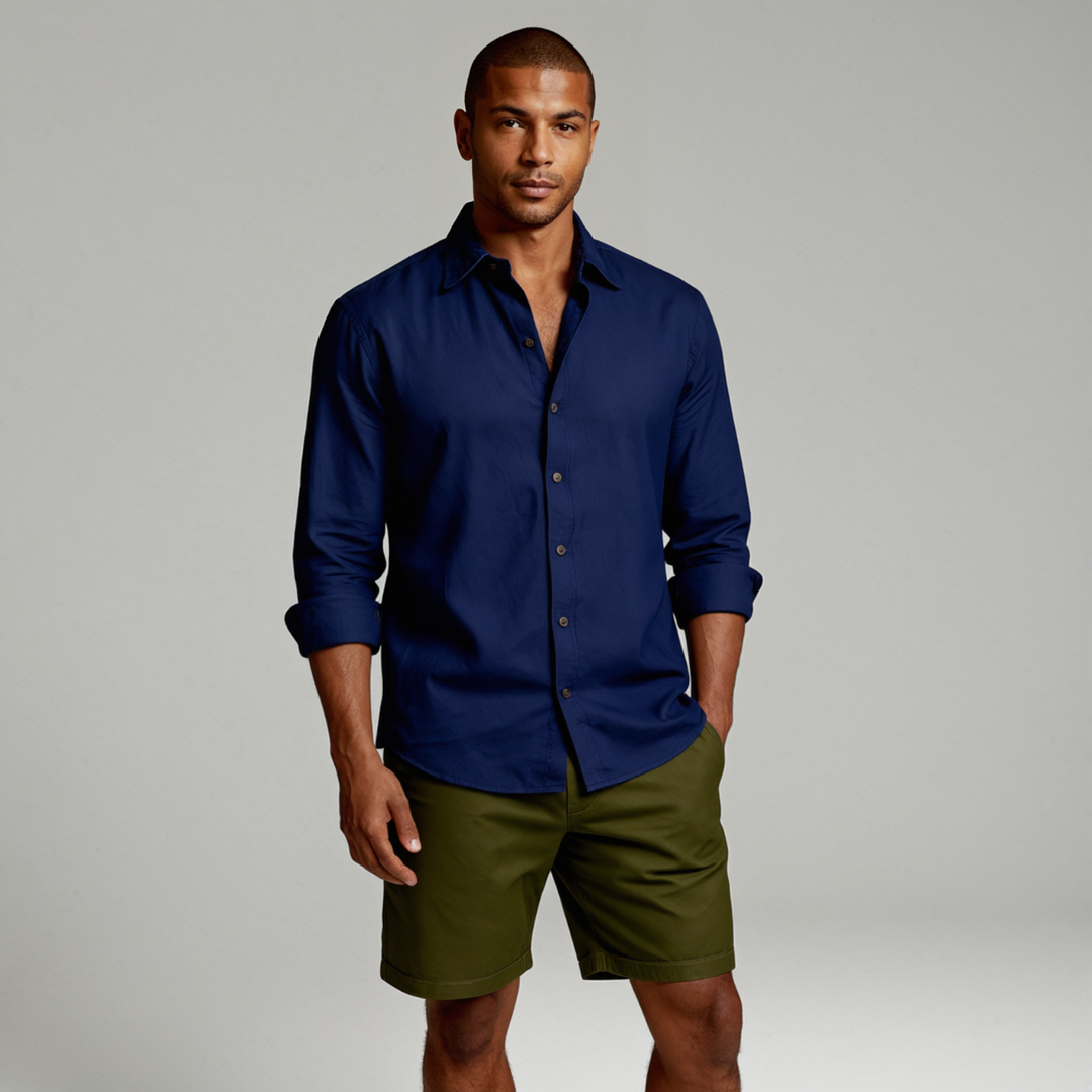 Vintage Long Sleeve Linen-Look Shirt