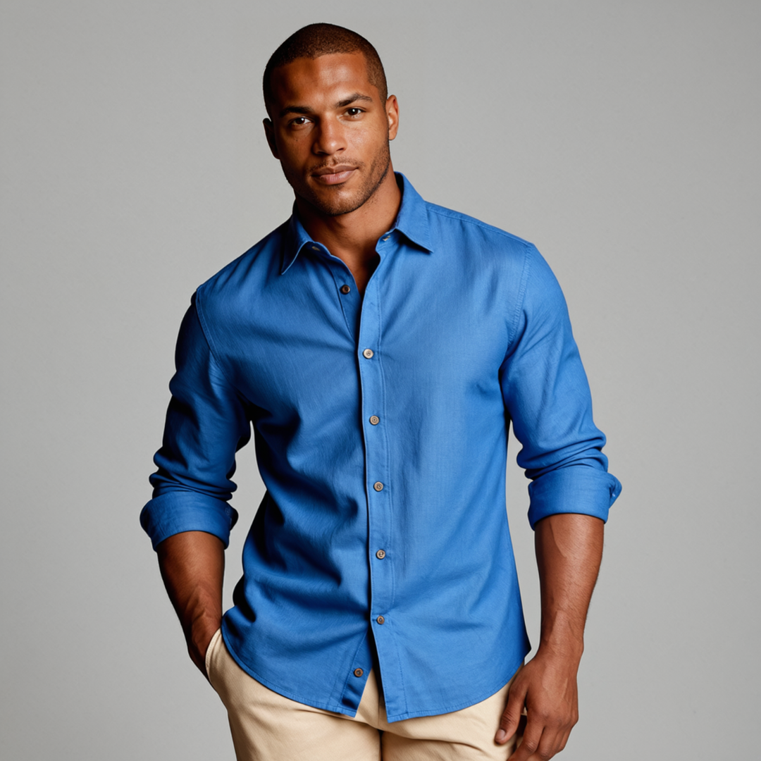 Vintage Long Sleeve Linen-Look Shirt