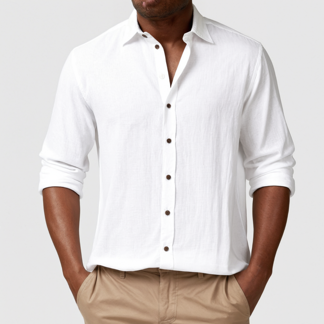 Vintage Long Sleeve Linen-Look Shirt