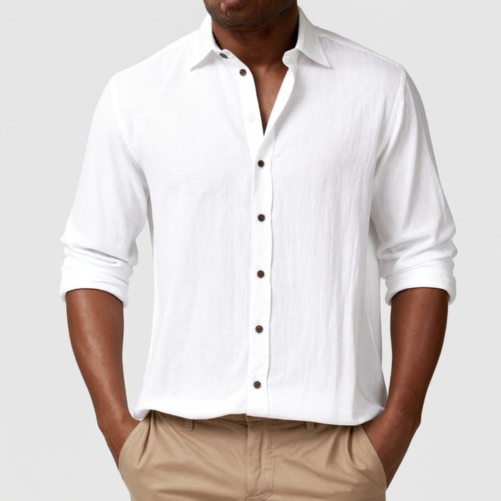 Vintage Long Sleeve Linen-Look Shirt