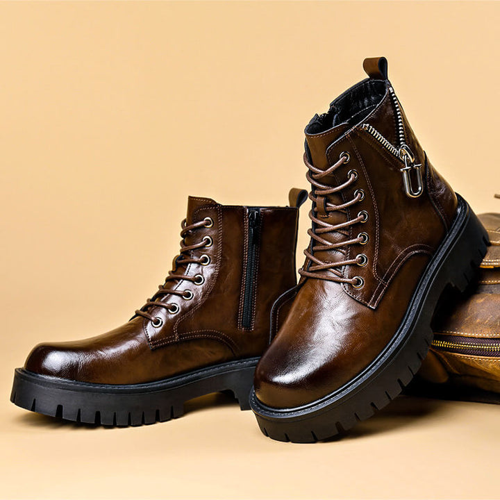 Rugged Leather-Look Lace-Up Boots