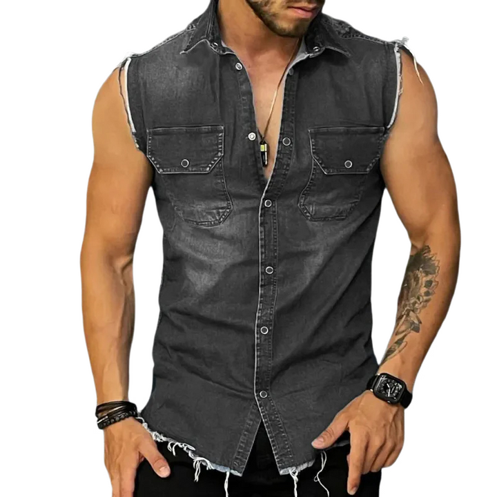 Sleeveless Denim Button Shirt