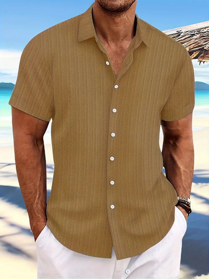 Ribbed Short Sleeve Button Shirt