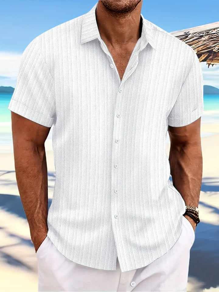 Ribbed Short Sleeve Button Shirt